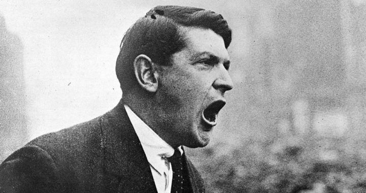 Irish revolutionary and politician Michael Collins (1890 - 1922) delivers an impassioned speech to a large crowd in Dublin, Ireland, late 1921 or 1922. (Photo by Roger Viollet via Getty Images)